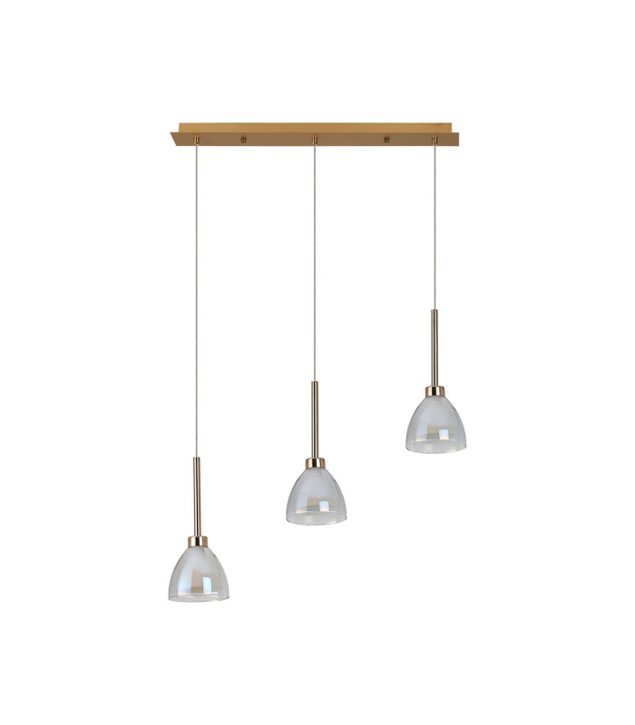 Baldwin Linear Pendant 2m Curved Cone Glass (U) 3 Light G9 French Gold/Iridescent/Opal/Matt Gold-4