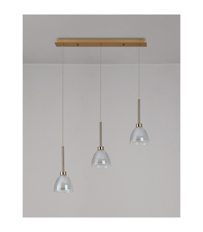 Baldwin Linear Pendant 2m Curved Cone Glass (U) 3 Light G9 French Gold/Iridescent/Opal/Matt Gold-10