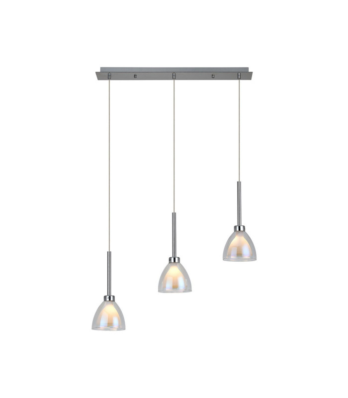 Baldwin Linear 2m Pendant Curved Cone Glass (U) 3 Light G9 Polished Chrome/Iridescent/Opal-1