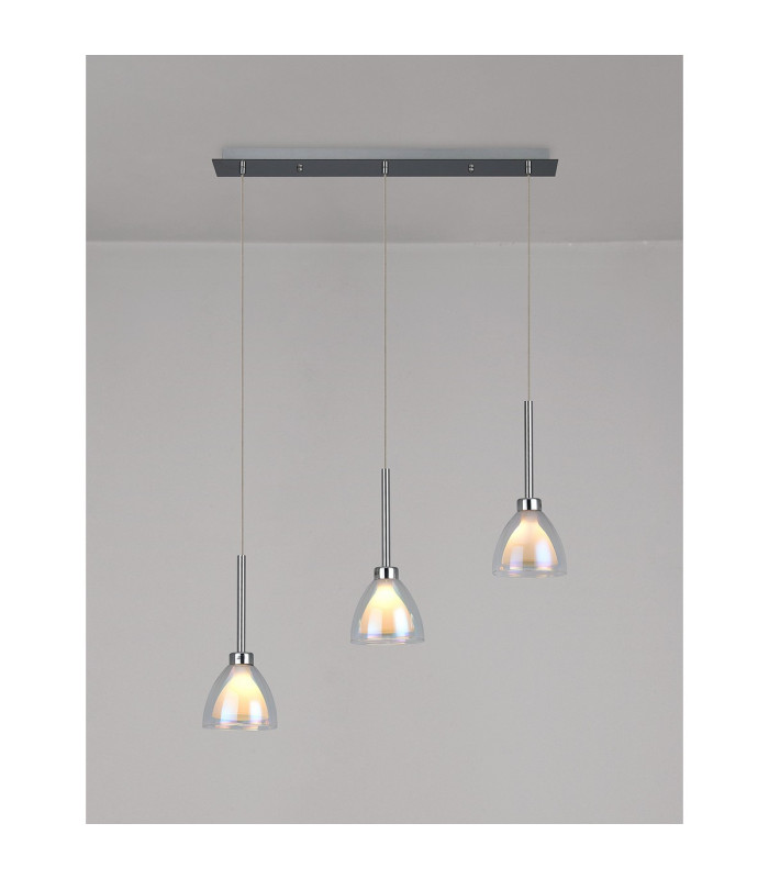 Baldwin Linear 2m Pendant Curved Cone Glass (U) 3 Light G9 Polished Chrome/Iridescent/Opal-3