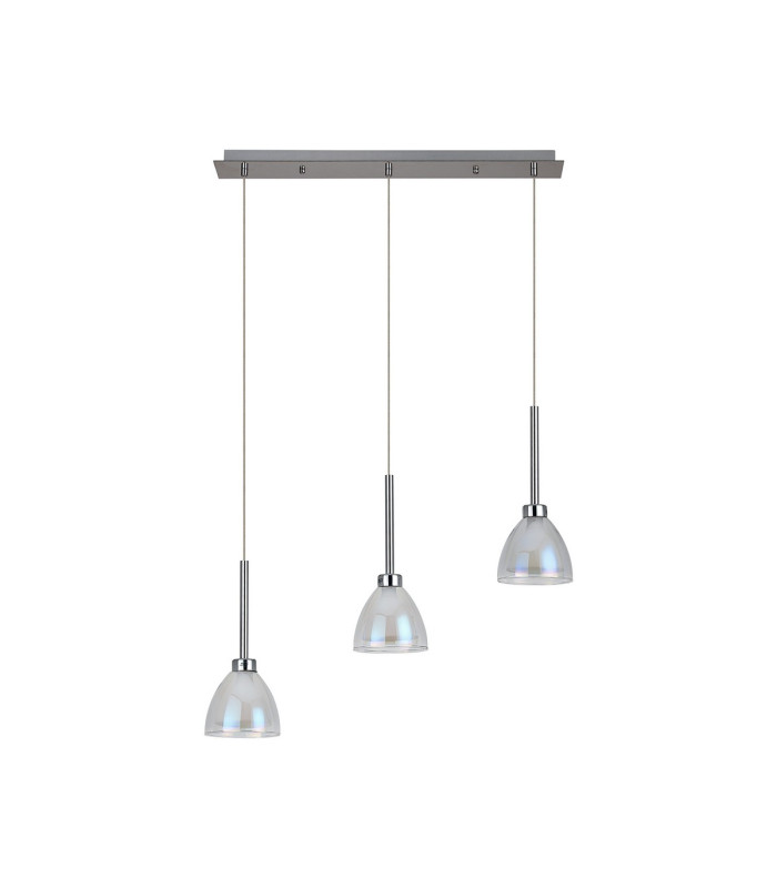 Baldwin Linear 2m Pendant Curved Cone Glass (U) 3 Light G9 Polished Chrome/Iridescent/Opal-4