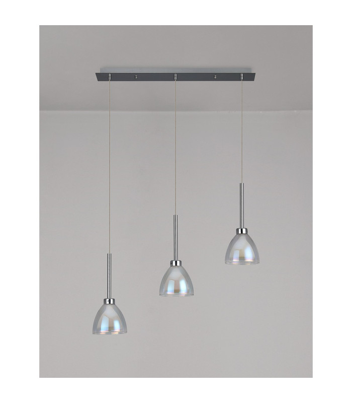Baldwin Linear 2m Pendant Curved Cone Glass (U) 3 Light G9 Polished Chrome/Iridescent/Opal-14