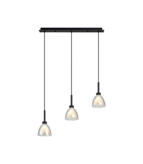 Baldwin Linear Pendant 2m Curved Cone Glass (U) 3 Light G9 Satin Black/Iridescent/Opal-1