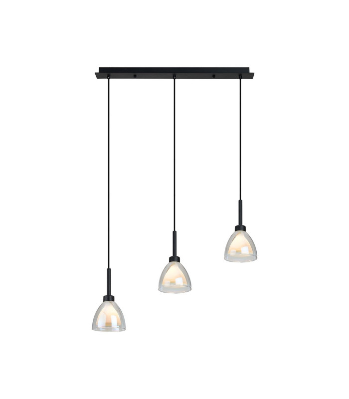 Baldwin Linear Pendant 2m Curved Cone Glass (U) 3 Light G9 Satin Black/Iridescent/Opal-1
