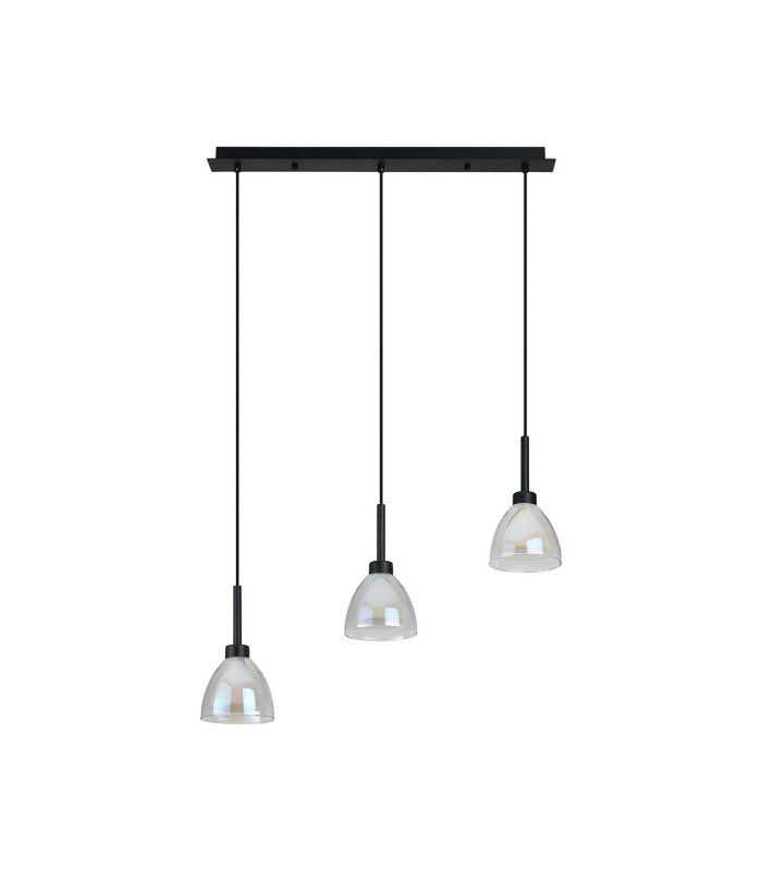 Baldwin Linear Pendant 2m Curved Cone Glass (U) 3 Light G9 Satin Black/Iridescent/Opal-4