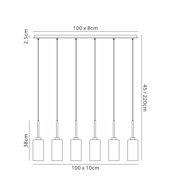 Baldwin Linear Pendant 2m 6 x G9 Polished Chrome/Chrome Type A Shade-2