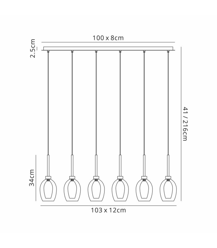 Baldwin Linear Pendant 2m 6 x G9 French Gold/Smoke/Frosted Type D Shade-2