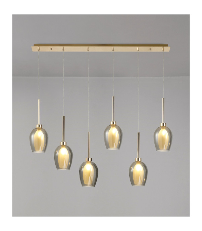 Baldwin Linear Pendant 2m 6 x G9 French Gold/Smoke/Frosted Type D Shade-13