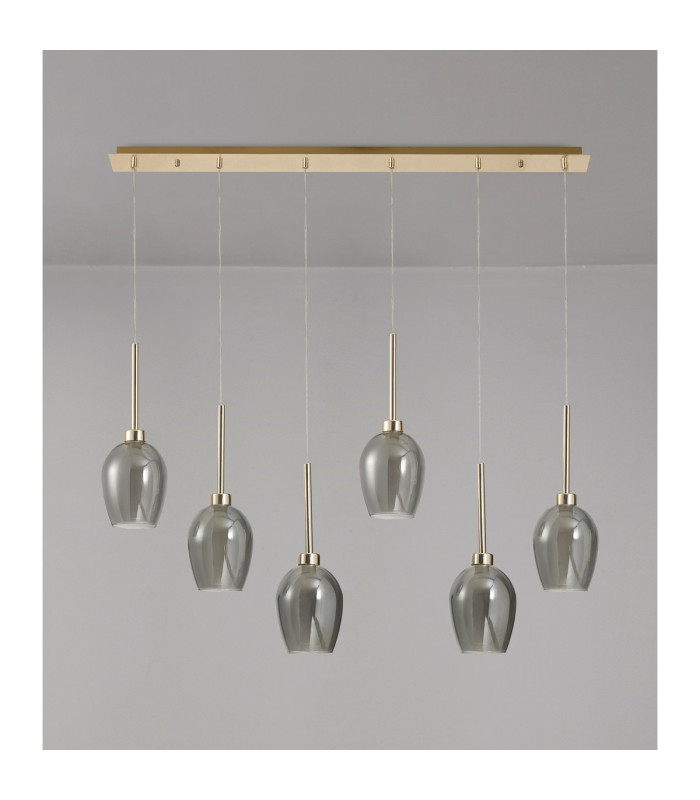 Baldwin Linear Pendant 2m 6 x G9 French Gold/Smoke/Frosted Type D Shade-14