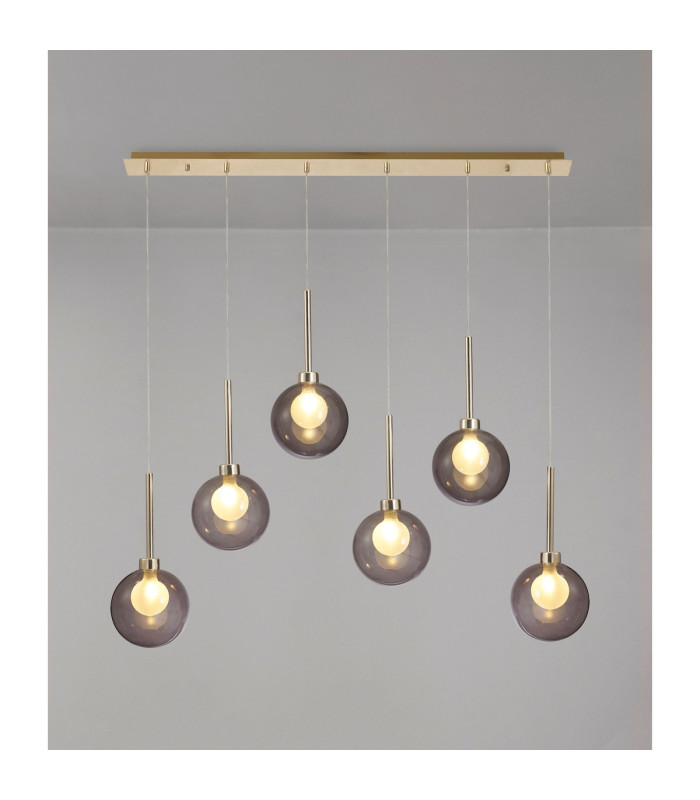 Baldwin Linear Pendant 2m 6 x G9 French Gold/Smoked/Frosted Type G Shade-3