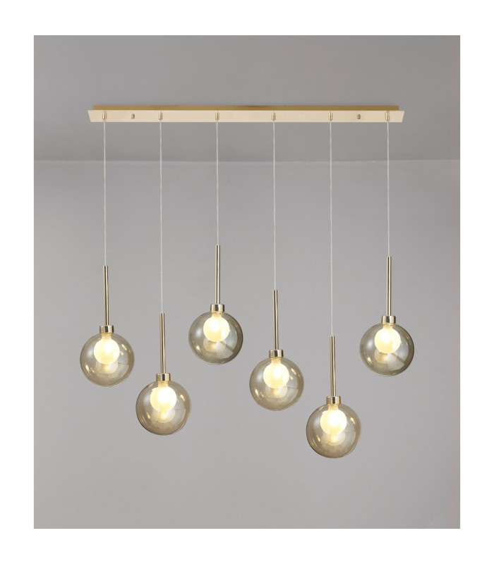 Baldwin Linear Pendant 2m 6 x G9 French Gold/Cognac/Frosted Type G Shade-3