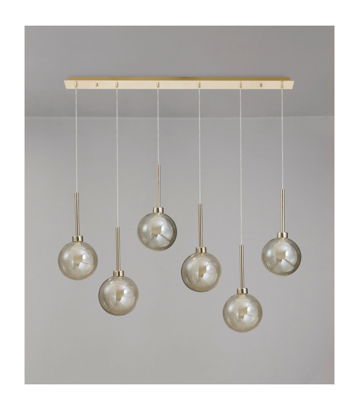 Baldwin Linear Pendant 2m 6 x G9 French Gold/Cognac/Frosted Type G Shade-11