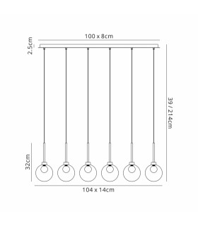 Baldwin Linear Pendant 2m 6 x G9 Polished Chrome/Chrome/Frosted Type G Shade-2