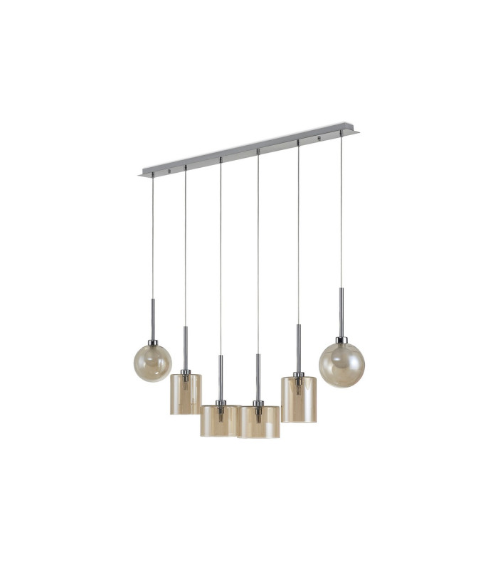 Baldwin Linear Pendant 2m 6 x G9 Polished Chrome/Cognac/Frosted Type B