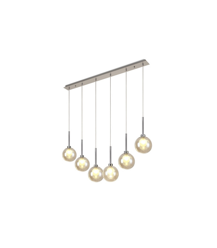 Baldwin Linear Pendant 2m 6 x G9 Polished Chrome/Cognac/Frosted Type G Shade-1