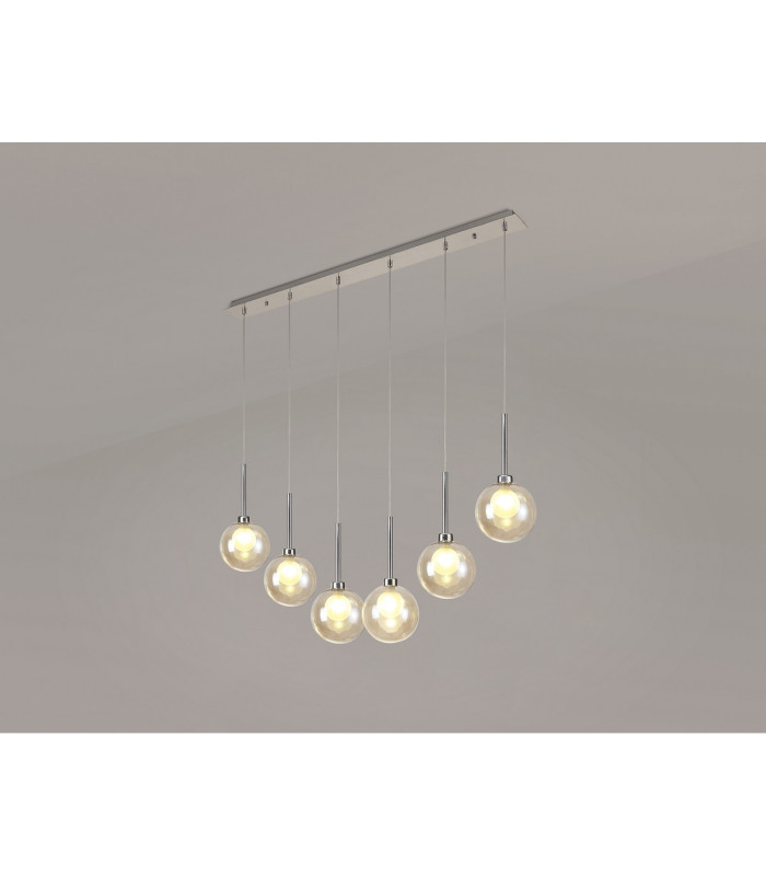 Baldwin Linear Pendant 2m 6 x G9 Polished Chrome/Cognac/Frosted Type G Shade-3