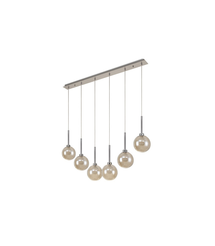 Baldwin Linear Pendant 2m 6 x G9 Polished Chrome/Cognac/Frosted Type G Shade-4