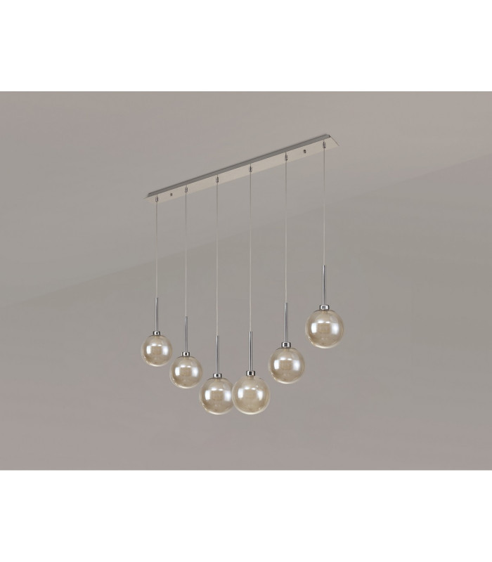 Baldwin Linear Pendant 2m 6 x G9 Polished Chrome/Cognac/Frosted Type G Shade-11