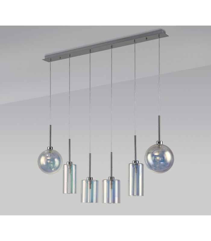 Baldwin Linear Pendant 2m 6 x G9 Polished Chrome/Iridescent/Frosted Type A