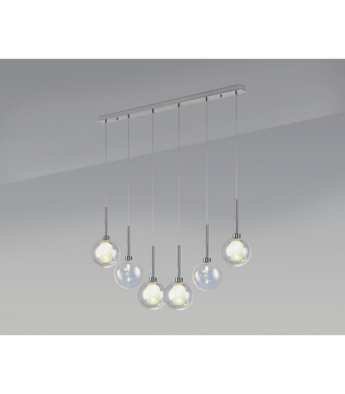 Baldwin Linear Pendant 2m 6 x G9 Polished Chrome/Iridescent/Frosted Type G Shade-3