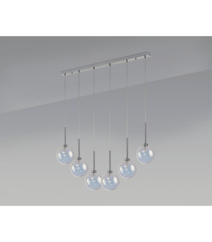 Baldwin Linear Pendant 2m 6 x G9 Polished Chrome/Iridescent/Frosted Type G Shade-14
