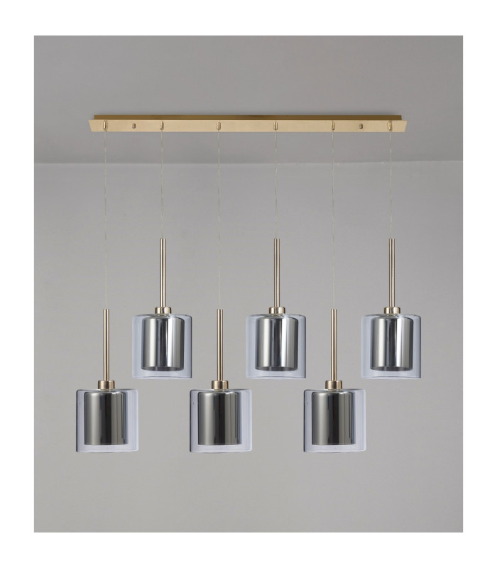 Baldwin Linear Pendant 2m 6 x G9 French Gold/Chrome/Clear Type H Shade-11