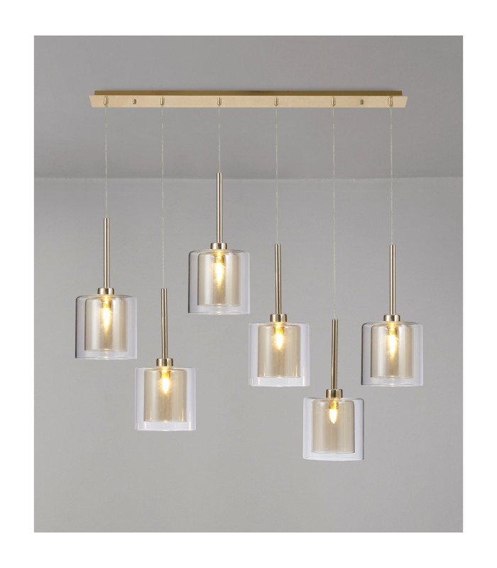 Baldwin Linear Pendant 2m 6 x G9 French Gold/Cognac/Clear Type H Shade-3