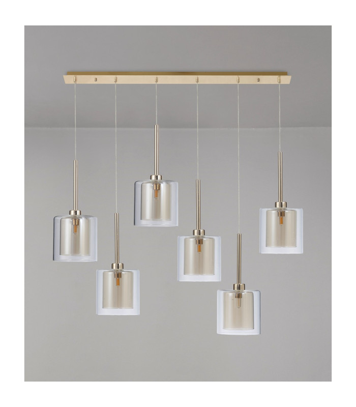 Baldwin Linear Pendant 2m 6 x G9 French Gold/Cognac/Clear Type H Shade-11