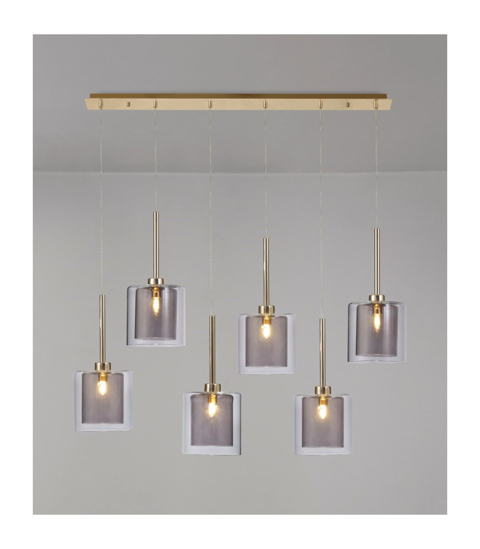 Baldwin Linear Pendant 2m 6 x G9 French Gold/Smoked/Clear Type H Shade-3