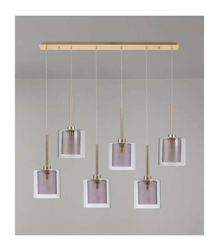 Baldwin Linear Pendant 2m 6 x G9 French Gold/Smoked/Clear Type H Shade-11