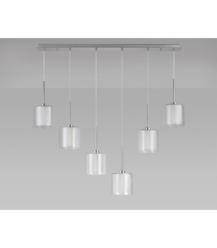 Baldwin Linear Pendant 2m 6 x G9 Polished Chrome/Frosted/Clear Type H Shade-11