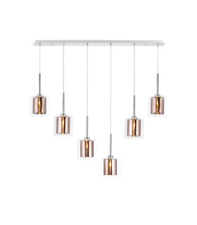 Baldwin Linear Pendant 2m 6 x G9 Polished Chrome/Copper/Clear Type H Shade-1