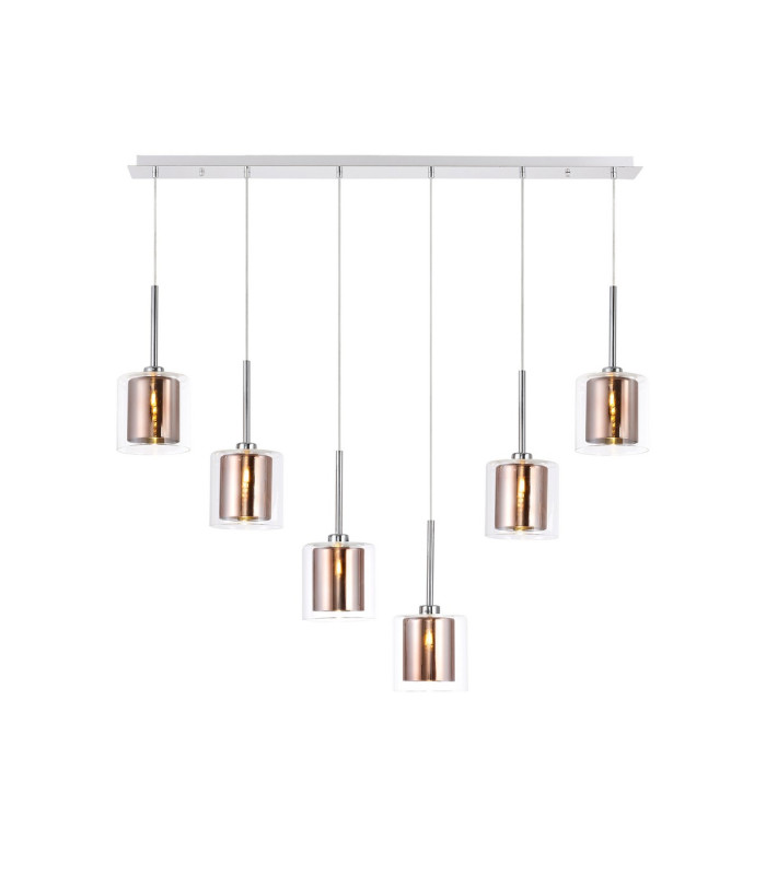 Baldwin Linear Pendant 2m 6 x G9 Polished Chrome/Copper/Clear Type H Shade-1