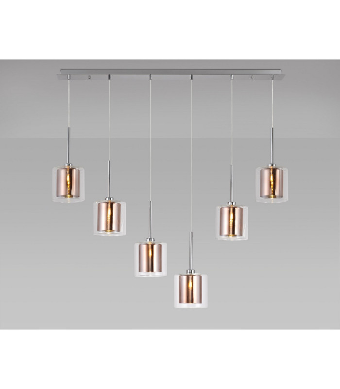 Baldwin Linear Pendant 2m 6 x G9 Polished Chrome/Copper/Clear Type H Shade-3