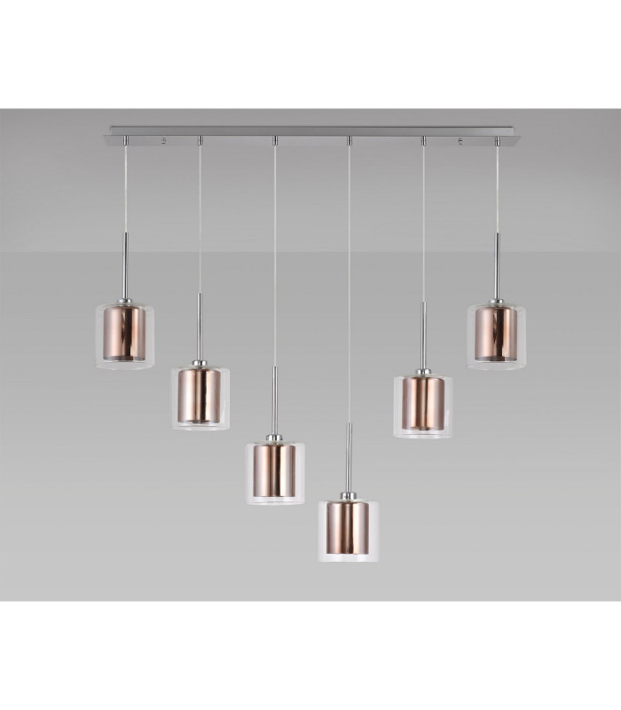Baldwin Linear Pendant 2m 6 x G9 Polished Chrome/Copper/Clear Type H Shade-11
