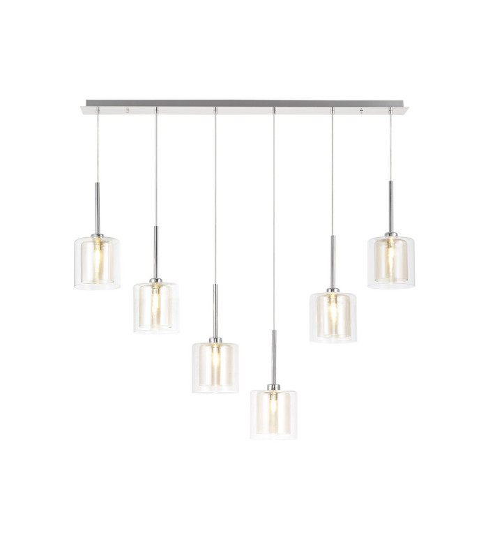 Baldwin Linear Pendant 2m 6 x G9 Polished Chrome/Cognac/Clear Type H Shade-1
