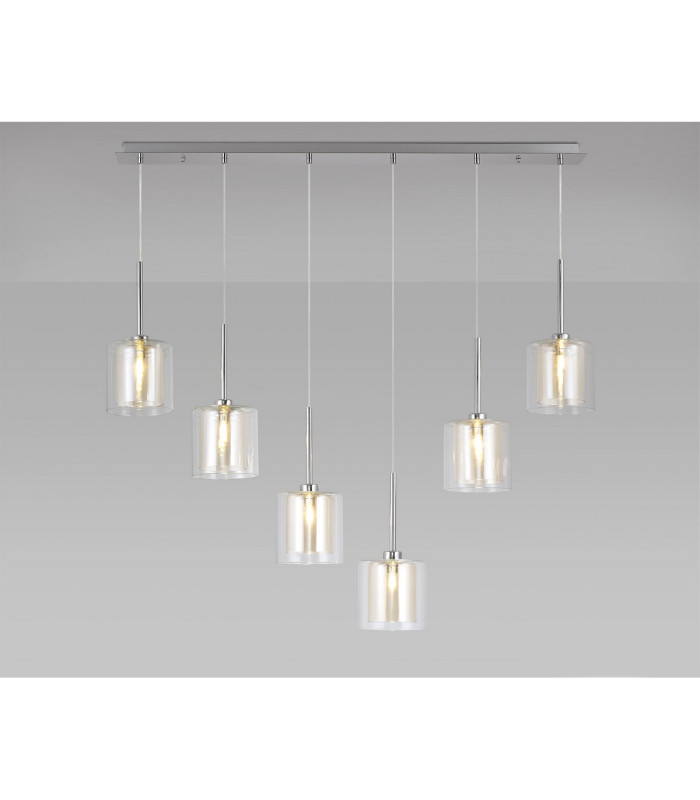 Baldwin Linear Pendant 2m 6 x G9 Polished Chrome/Cognac/Clear Type H Shade-3