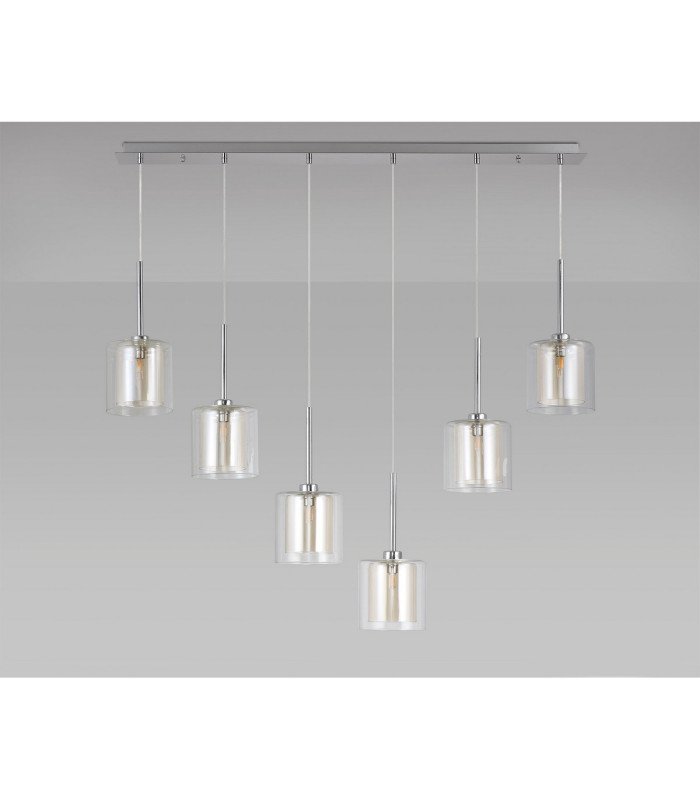 Baldwin Linear Pendant 2m 6 x G9 Polished Chrome/Cognac/Clear Type H Shade-11