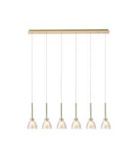Baldwin Linear Pendant 2m Curved Cone Glass (U) 6 Light G9 French Gold/Iridescent/Opal/Matt Gold-1