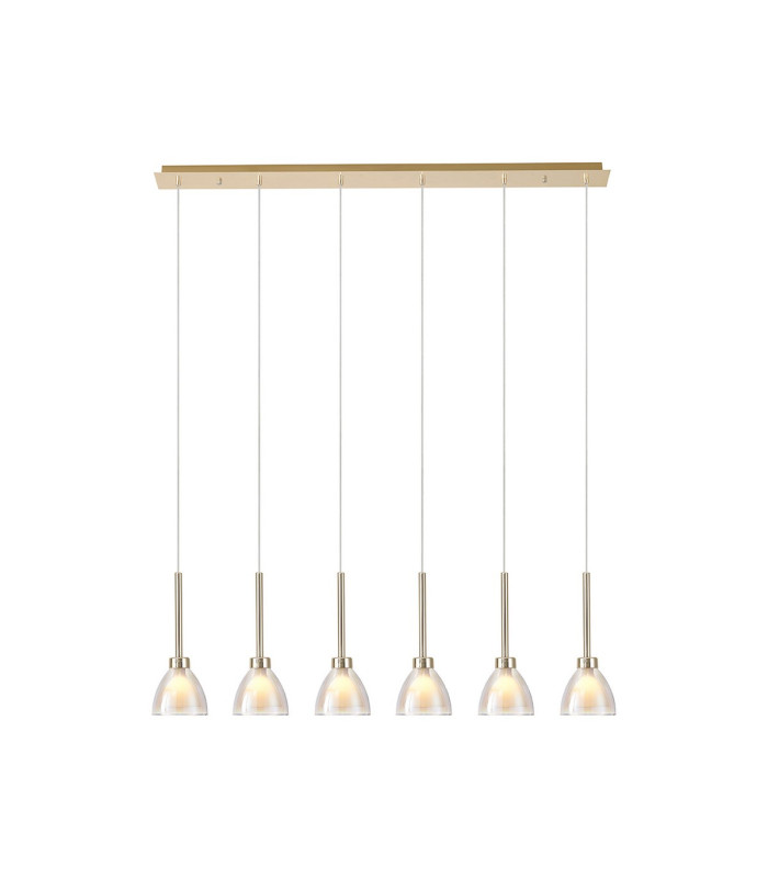 Baldwin Linear Pendant 2m Curved Cone Glass (U) 6 Light G9 French Gold/Iridescent/Opal/Matt Gold-1