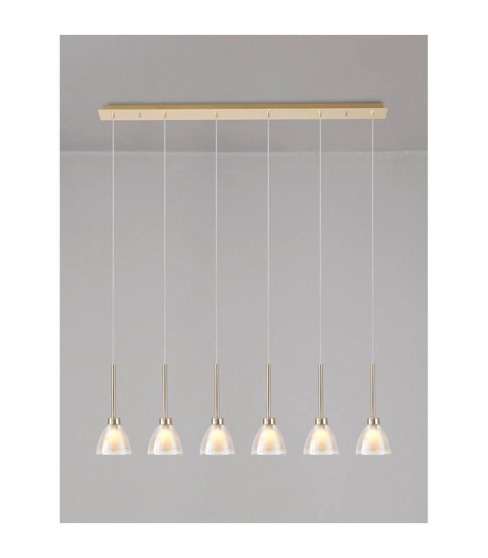 Baldwin Linear Pendant 2m Curved Cone Glass (U) 6 Light G9 French Gold/Iridescent/Opal/Matt Gold-3