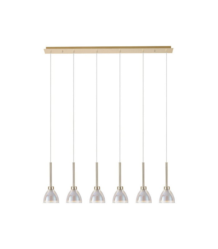 Baldwin Linear Pendant 2m Curved Cone Glass (U) 6 Light G9 French Gold/Iridescent/Opal/Matt Gold-4