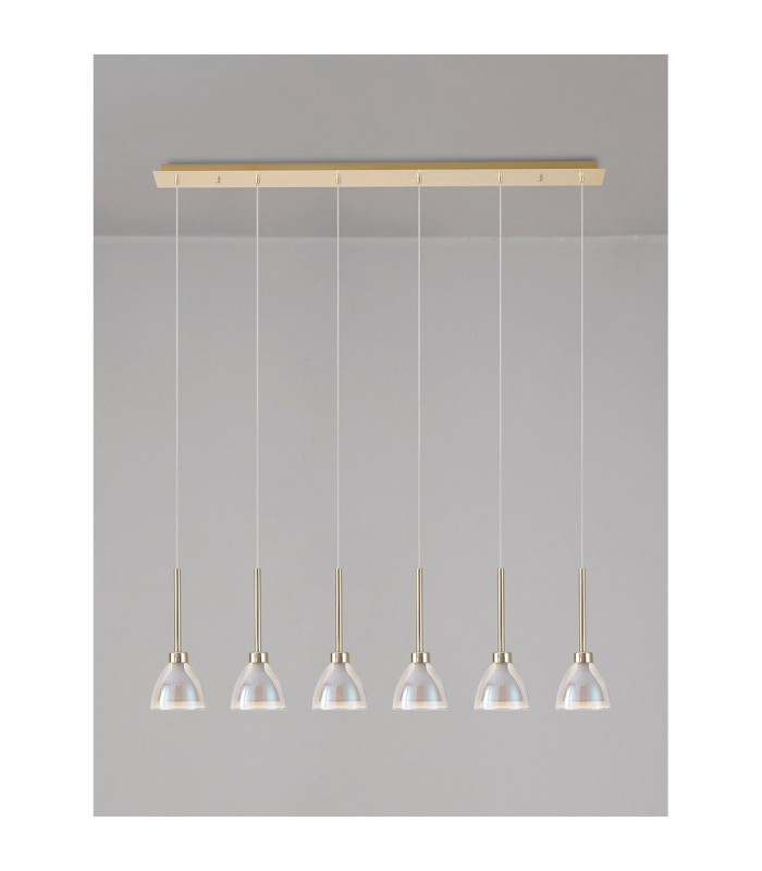 Baldwin Linear Pendant 2m Curved Cone Glass (U) 6 Light G9 French Gold/Iridescent/Opal/Matt Gold-11