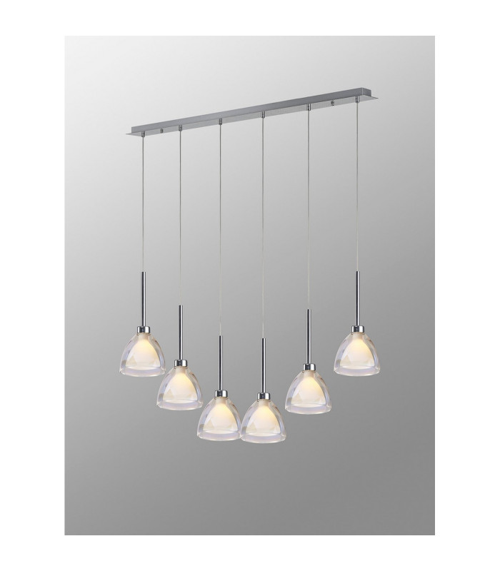 Baldwin Linear Pendant 2m Curved Cone Glass (U) 6 Light G9 Polished Chrome/Iridescent/Opal-3