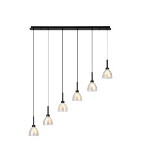 Baldwin Linear Pendant 2m Curved Cone Glass (U) 6 Light G9 Satin Black/Iridescent/Opal-1