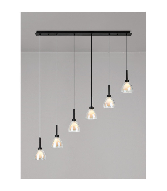 Baldwin Linear Pendant 2m Curved Cone Glass (U) 6 Light G9 Satin Black/Iridescent/Opal-3