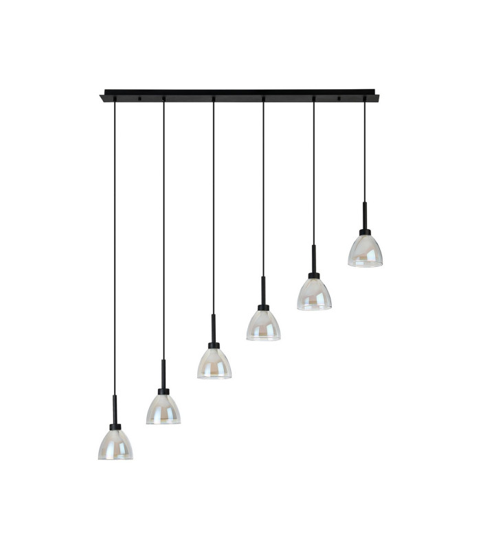 Baldwin Linear Pendant 2m Curved Cone Glass (U) 6 Light G9 Satin Black/Iridescent/Opal-4
