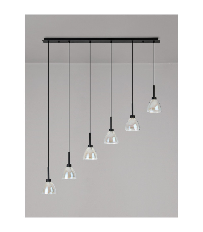 Baldwin Linear Pendant 2m Curved Cone Glass (U) 6 Light G9 Satin Black/Iridescent/Opal-10