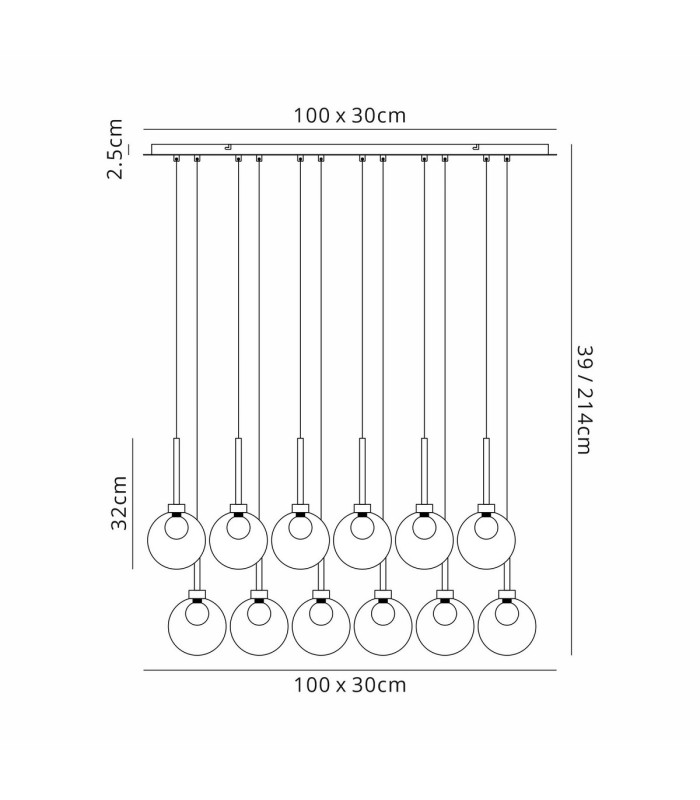 Baldwin Linear Pendant 2m 12 x G9 Polished Chrome/Iridescent/Frosted Type G Shade-2