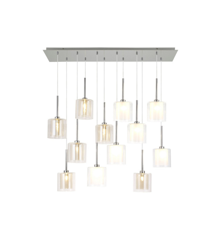 Baldwin Linear Pendant 2m 12 x G9 Polished Chrome/Frosted/Clear/Cognac Type H Shade-1